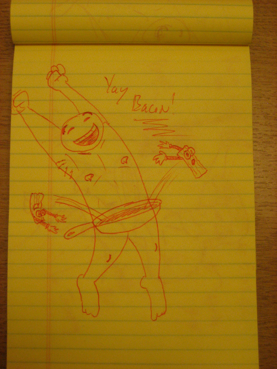 mbn-jump Jumping with joy over bacon. I like this one a lot. Super silly, but it makes me smile.