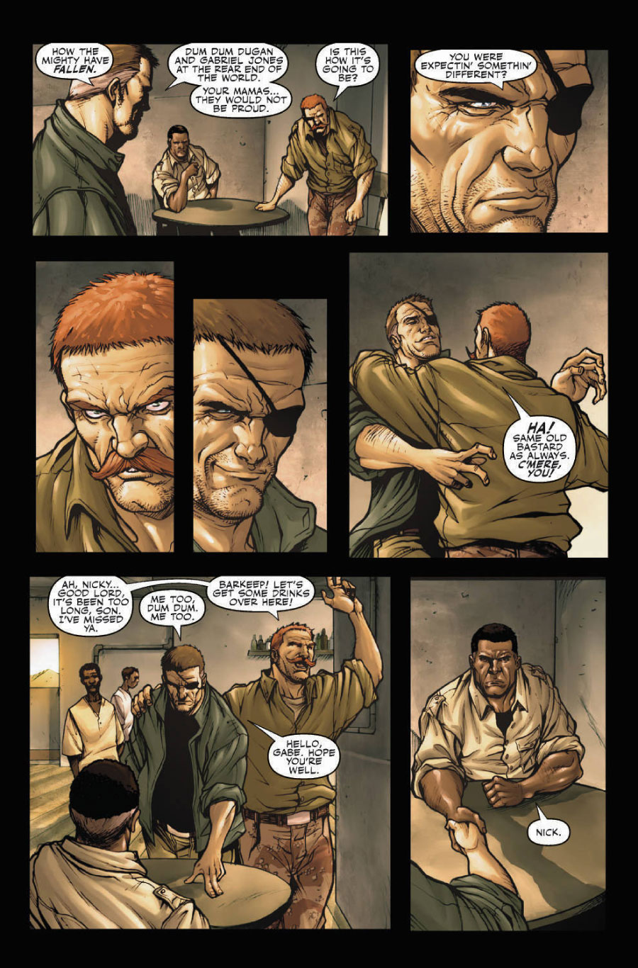 secretwarriors46 Dum Dum within the pages of "Secret Warriors" chatting with his old chum Nick Fury. Art by Stefano Caselli.